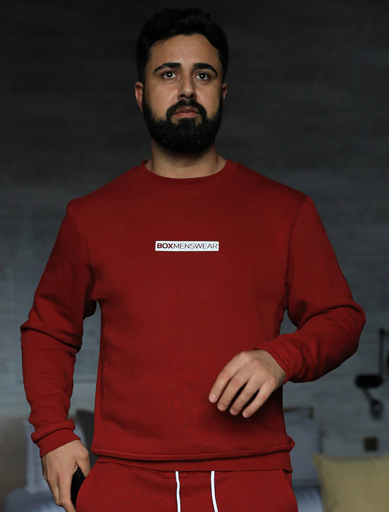Comfort Fit: Crew Neck - Dark Red - Image 4
