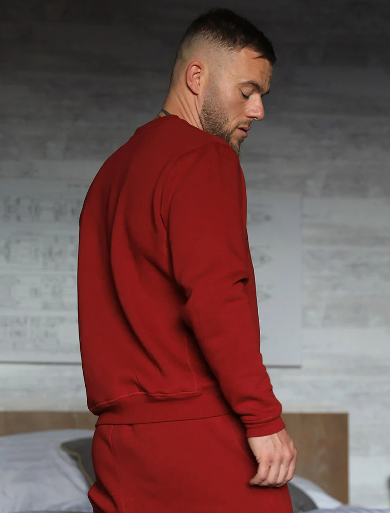 Comfort Fit: Crew Neck - Dark Red - Image 8