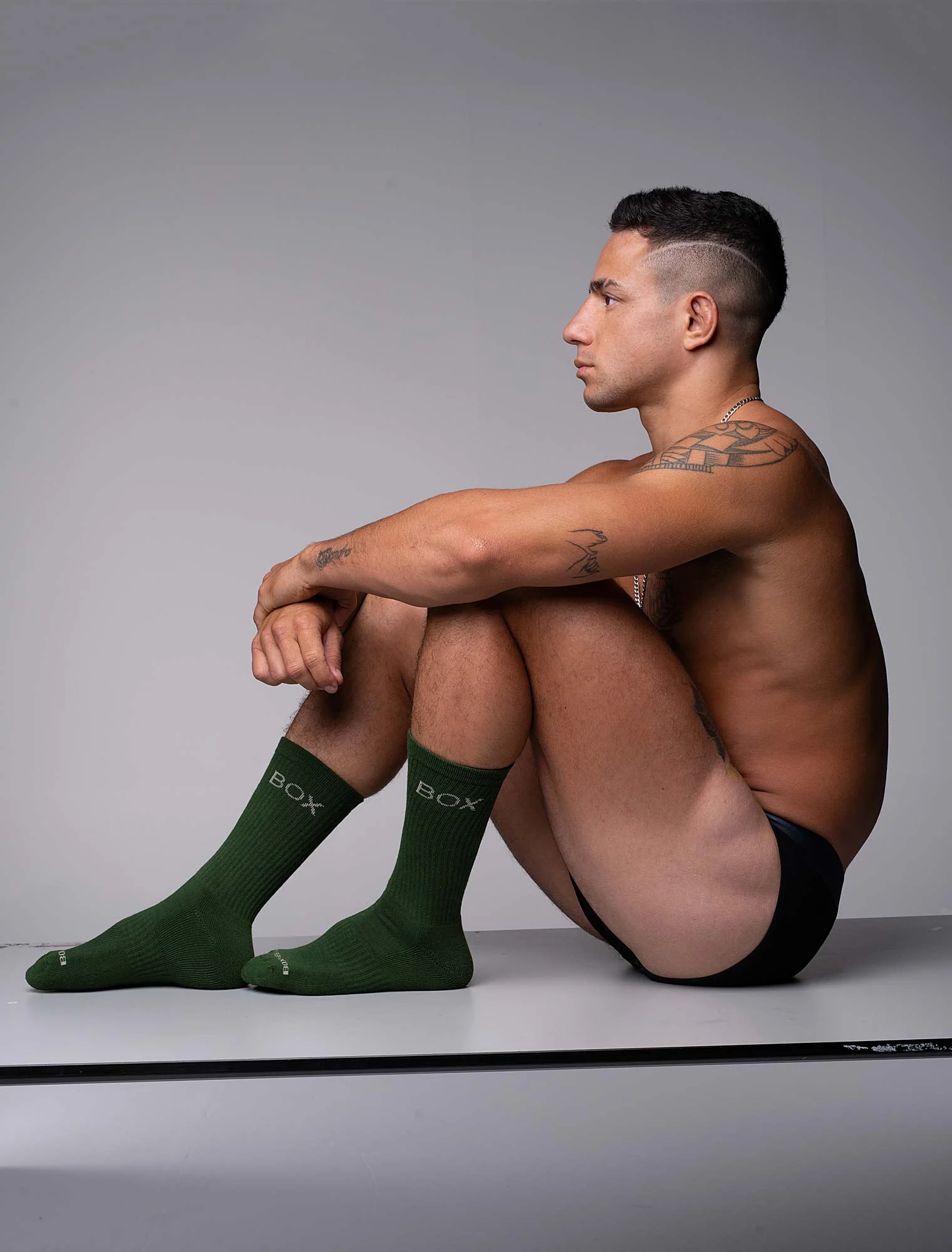 Essentials Rib Crew Socks - Forest Green - Image 2