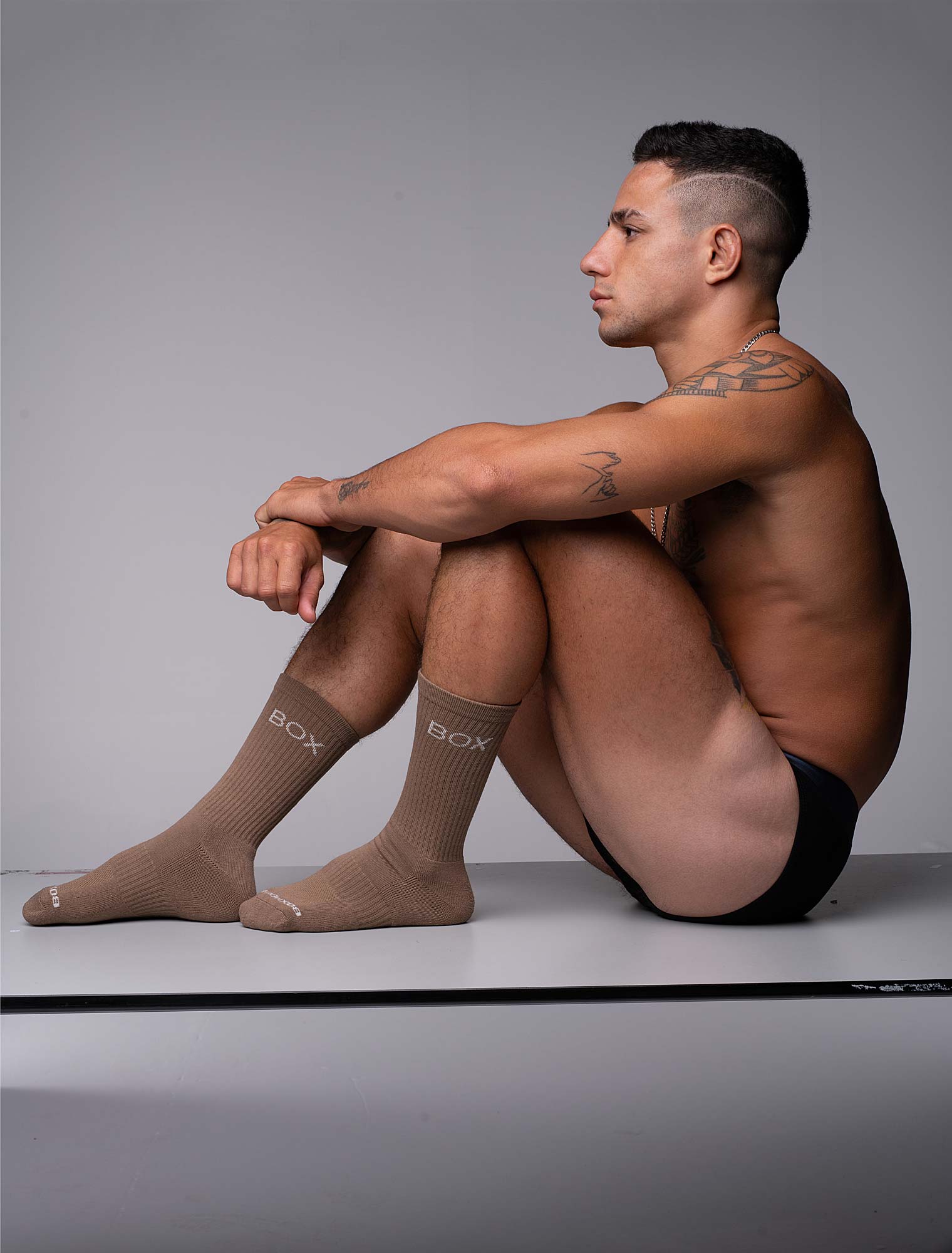 Essentials Rib Crew Socks - Taupe - Image 2