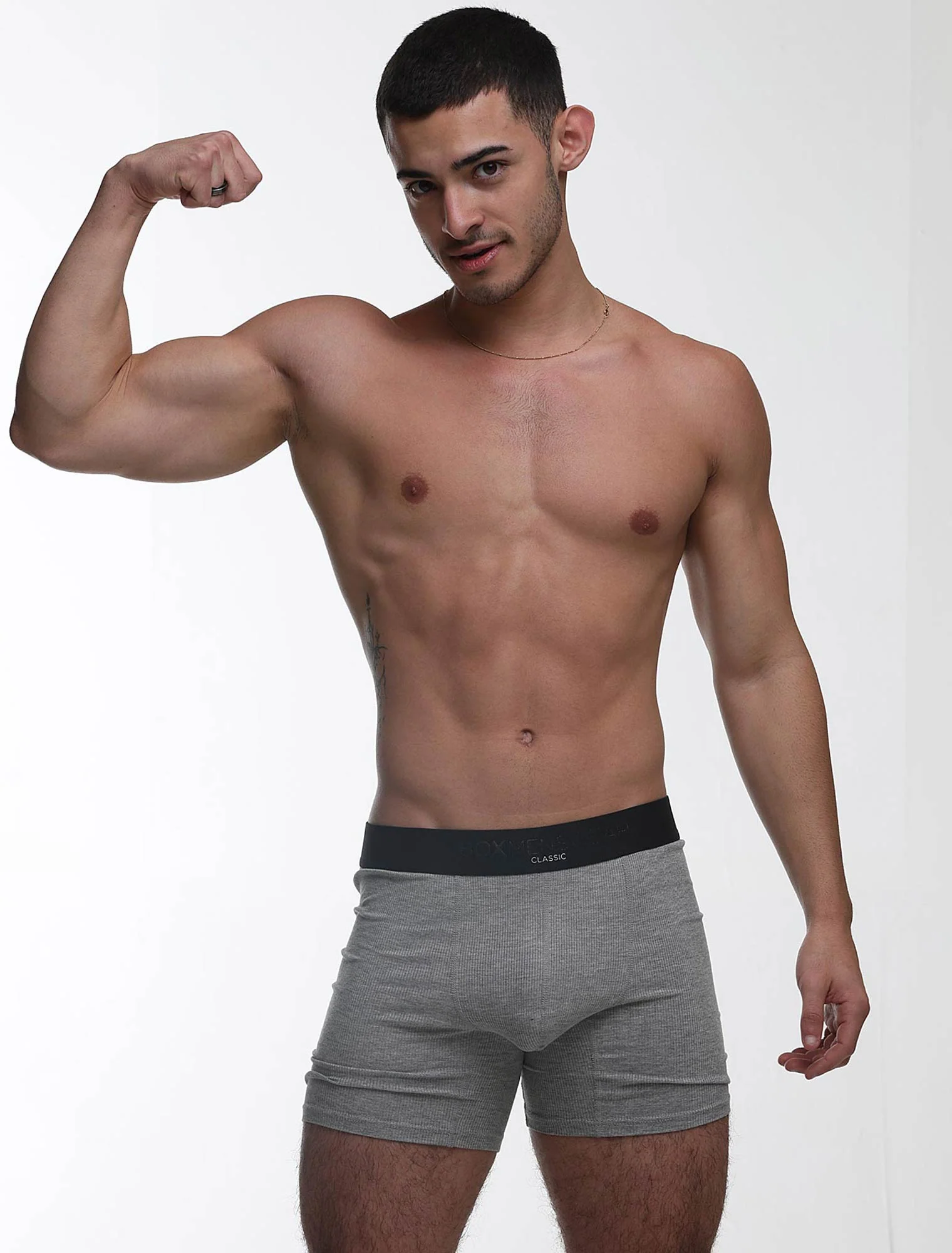 Mens Classic Ribbed Boxers - Grey - Image 8