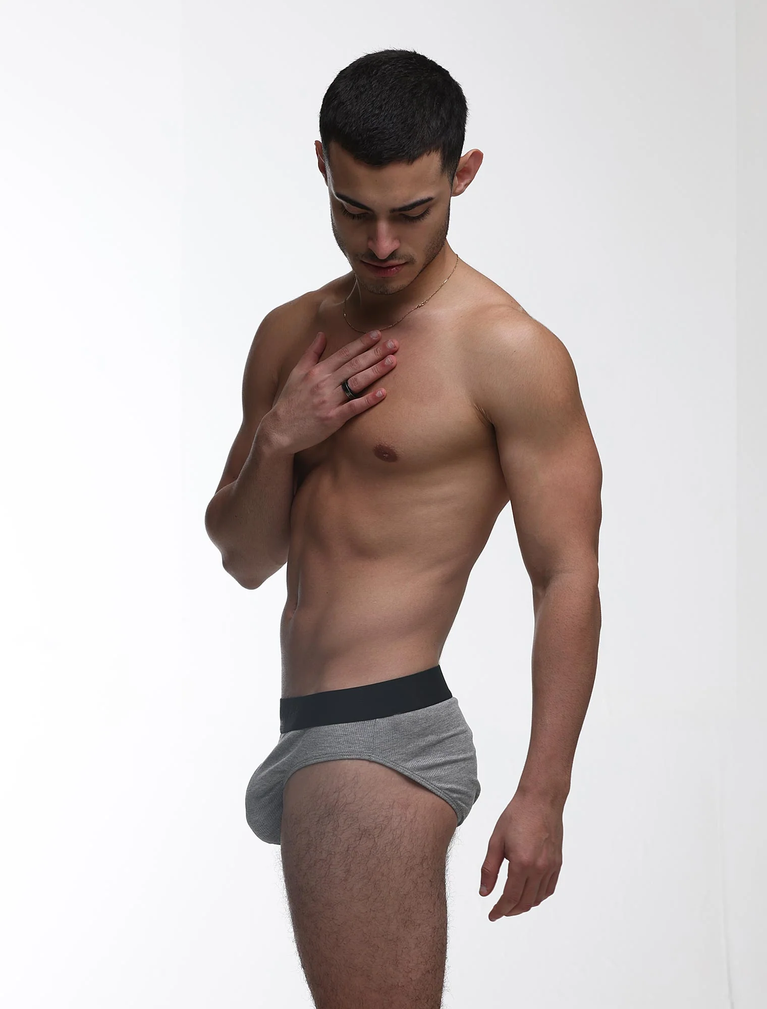 Mens Classic Ribbed Briefs - Grey - Image 4
