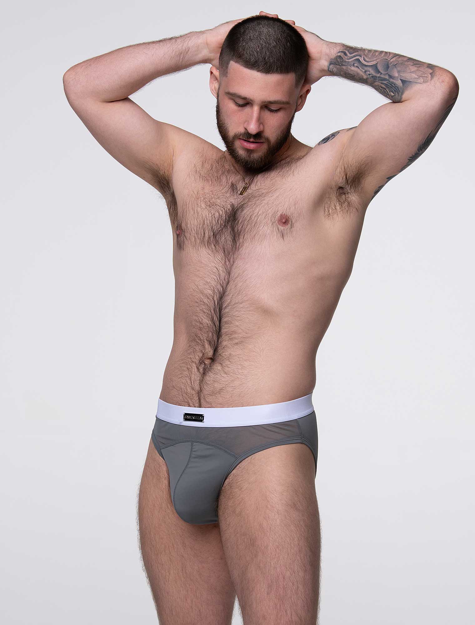 Mens Curved Mesh Briefs - Grey - Image 10