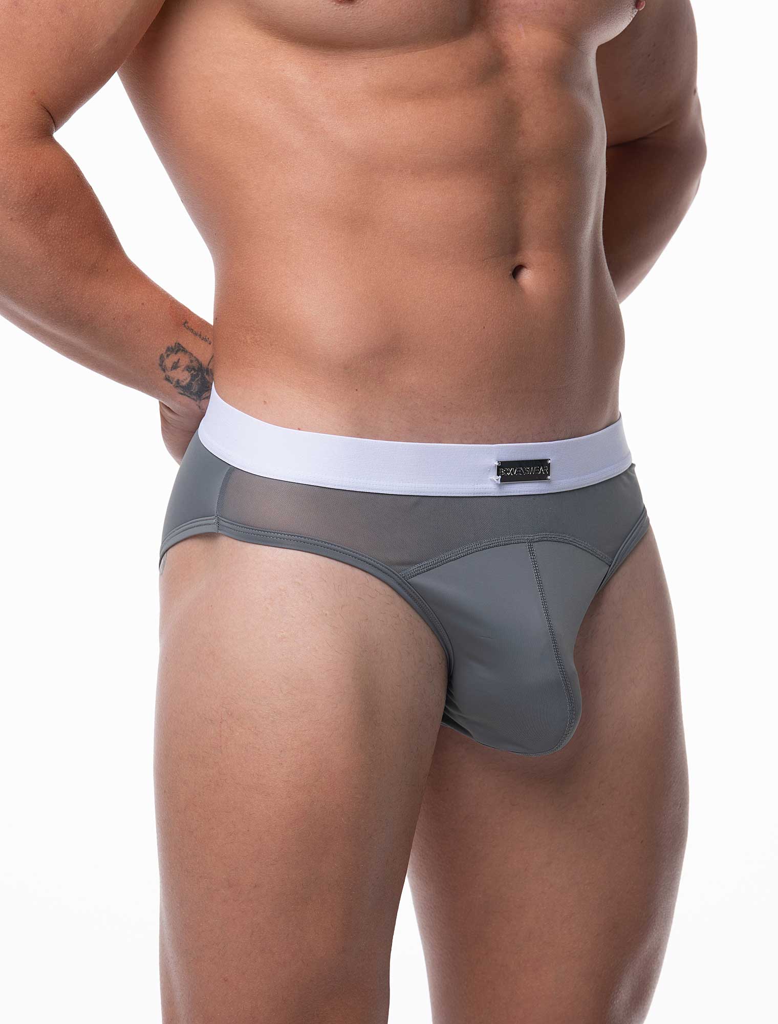 Mens Curved Mesh Briefs - Grey - Image 4