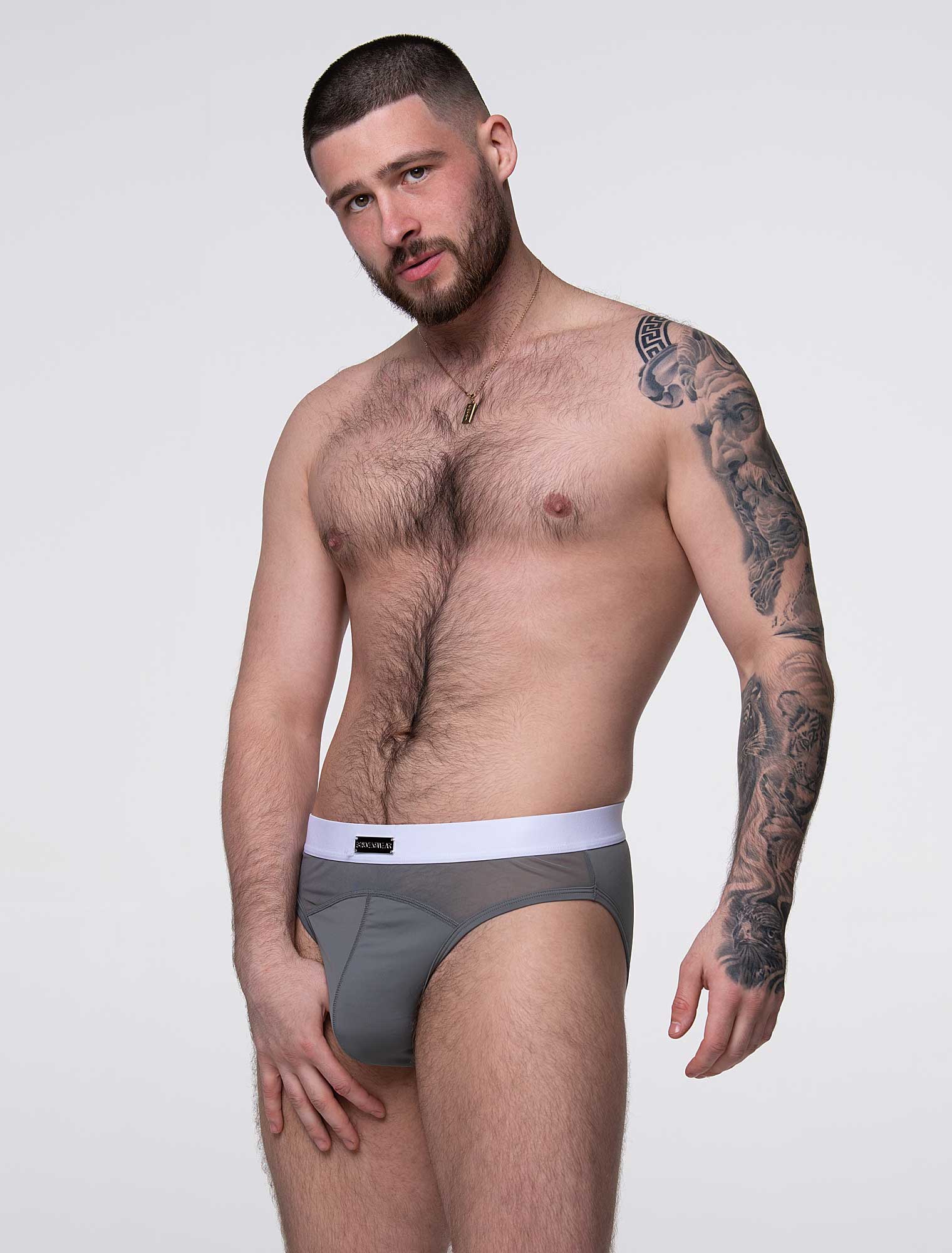 Mens Curved Mesh Briefs - Grey - Image 8