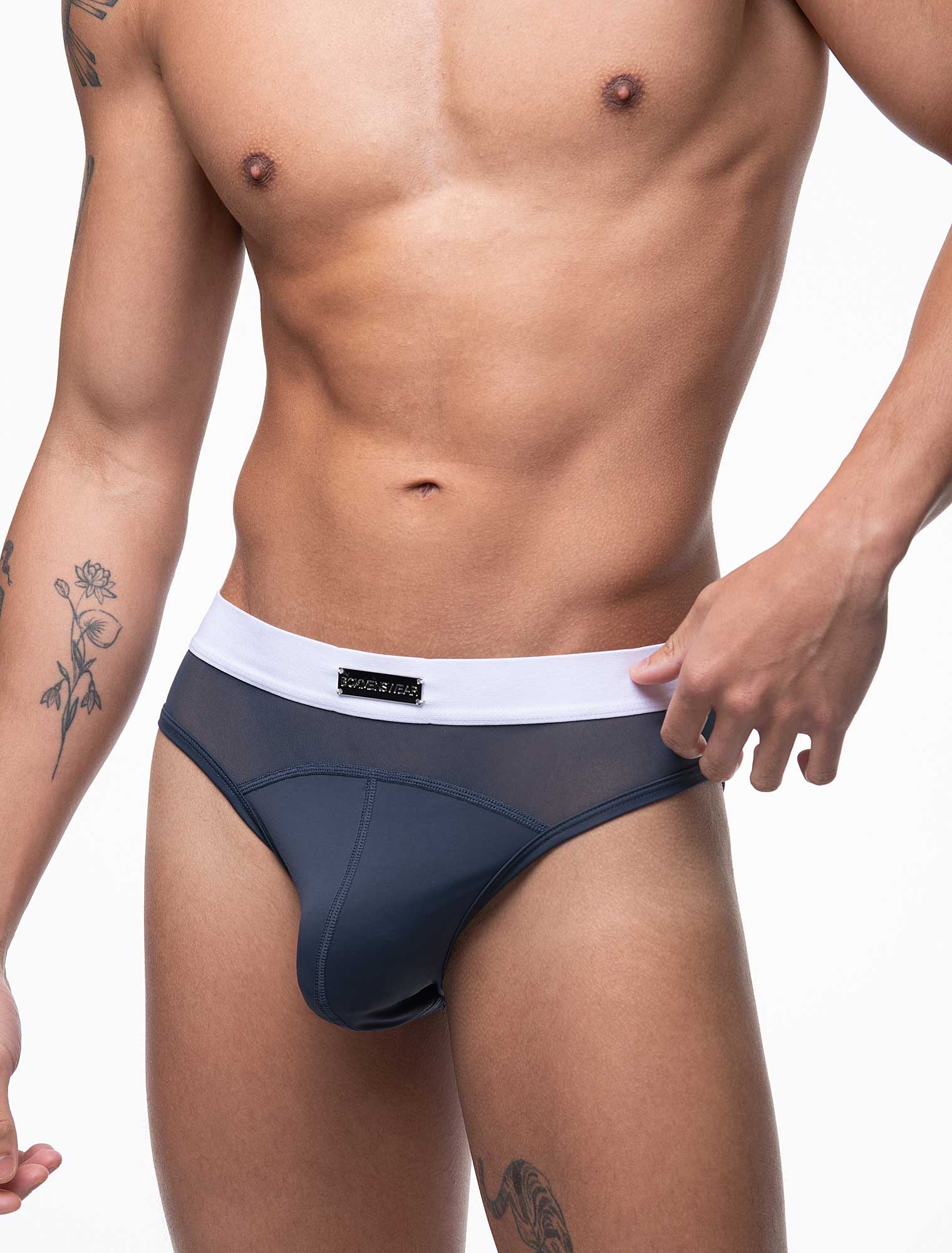Mens Curved Mesh Briefs - Navy - Image 3