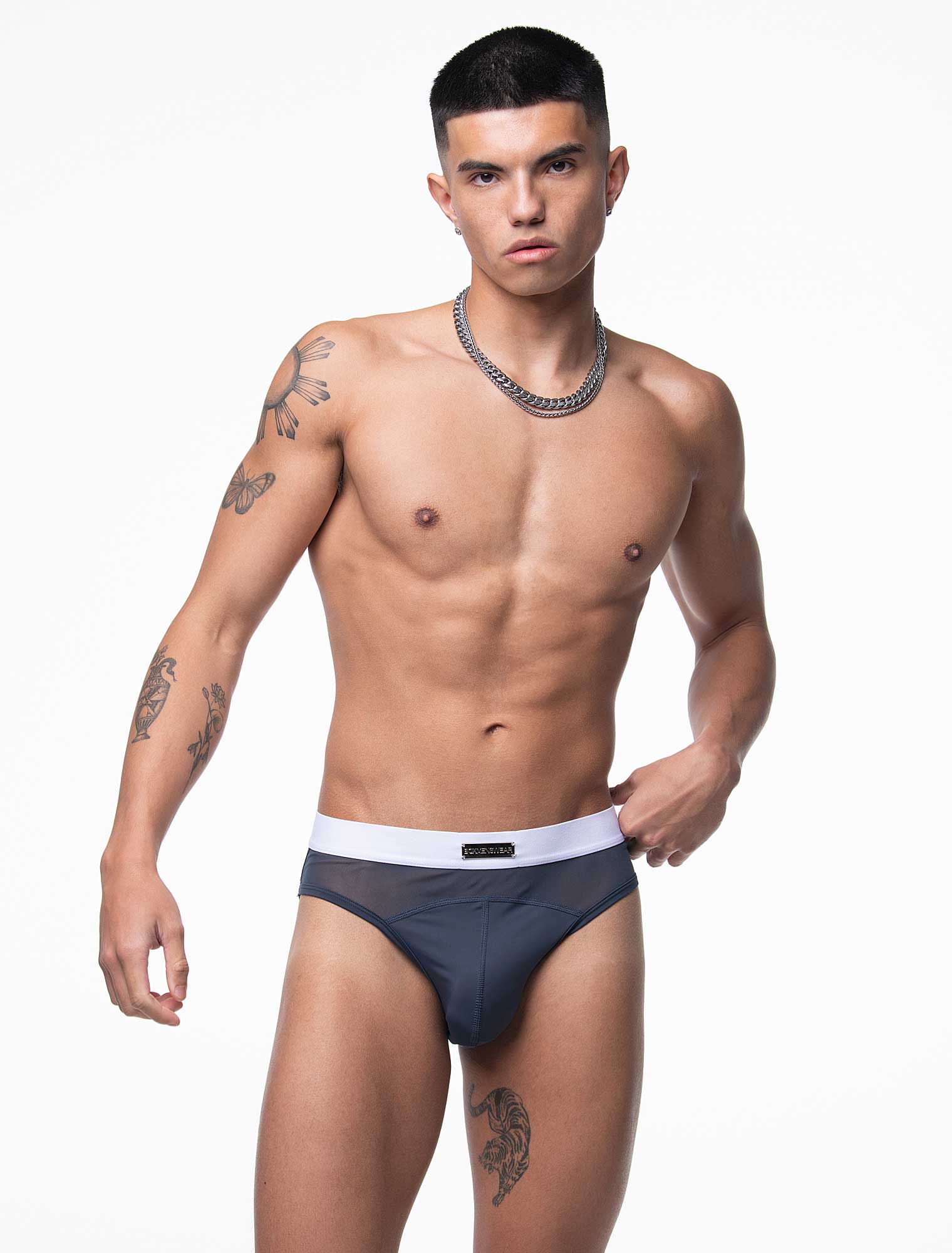 Mens Curved Mesh Briefs - Navy - Image 4