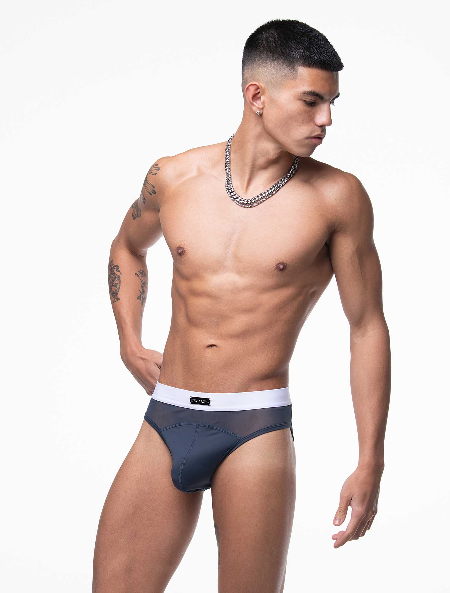 Mens Curved Mesh Briefs - Navy - Image 7