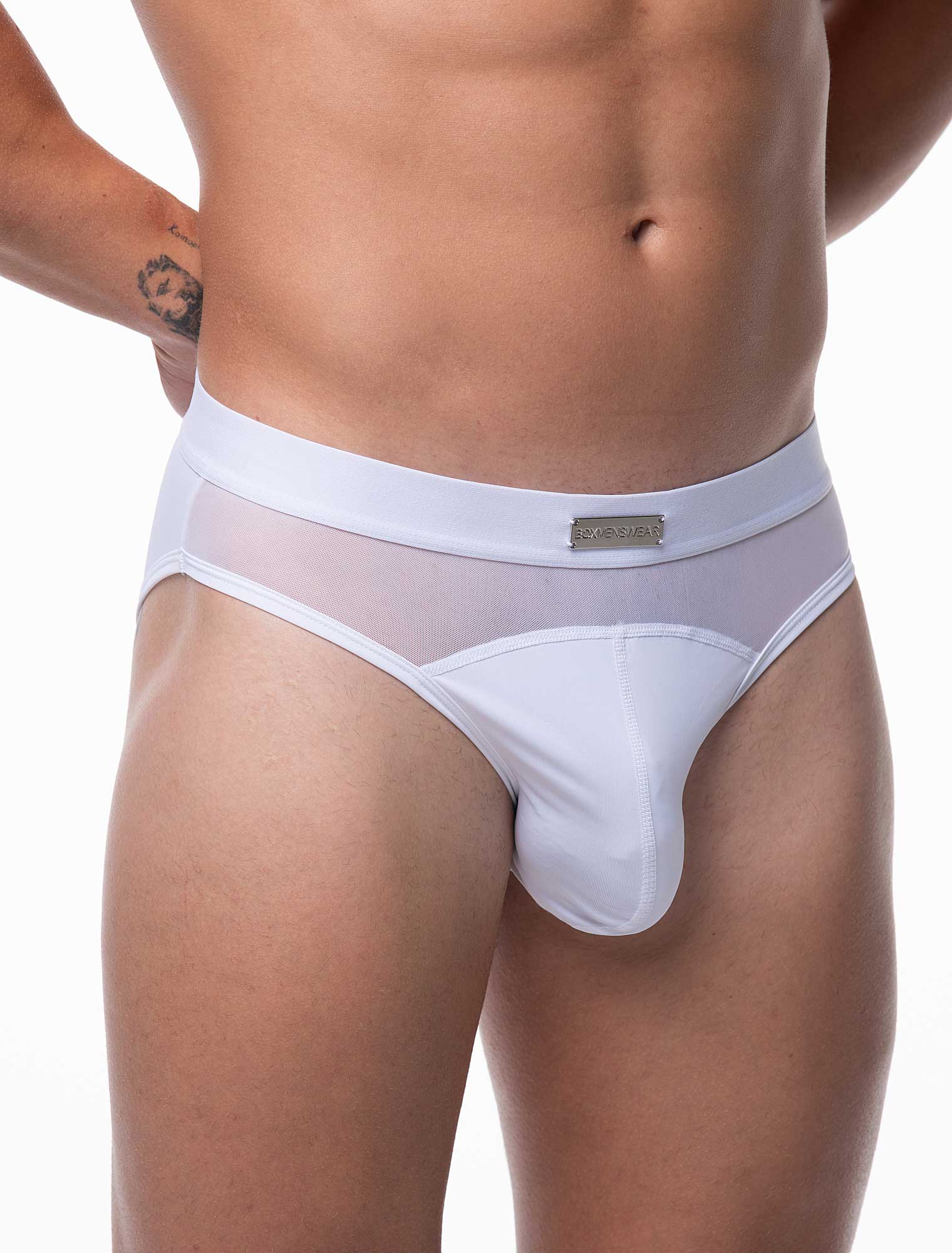 Mens Curved Mesh Briefs - White - Image 3