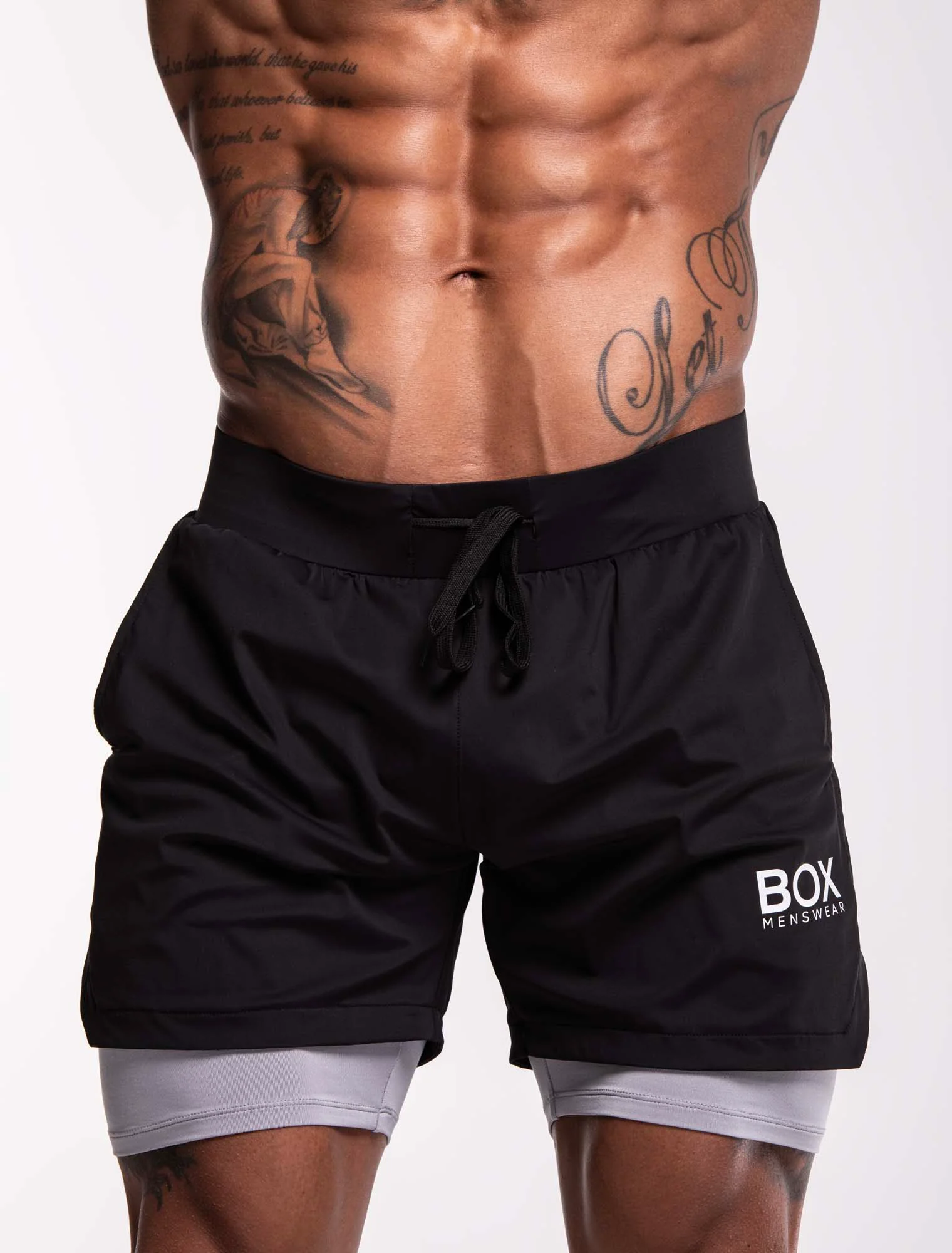 Mens Double Layer Sports Shorts - Black - Image 3