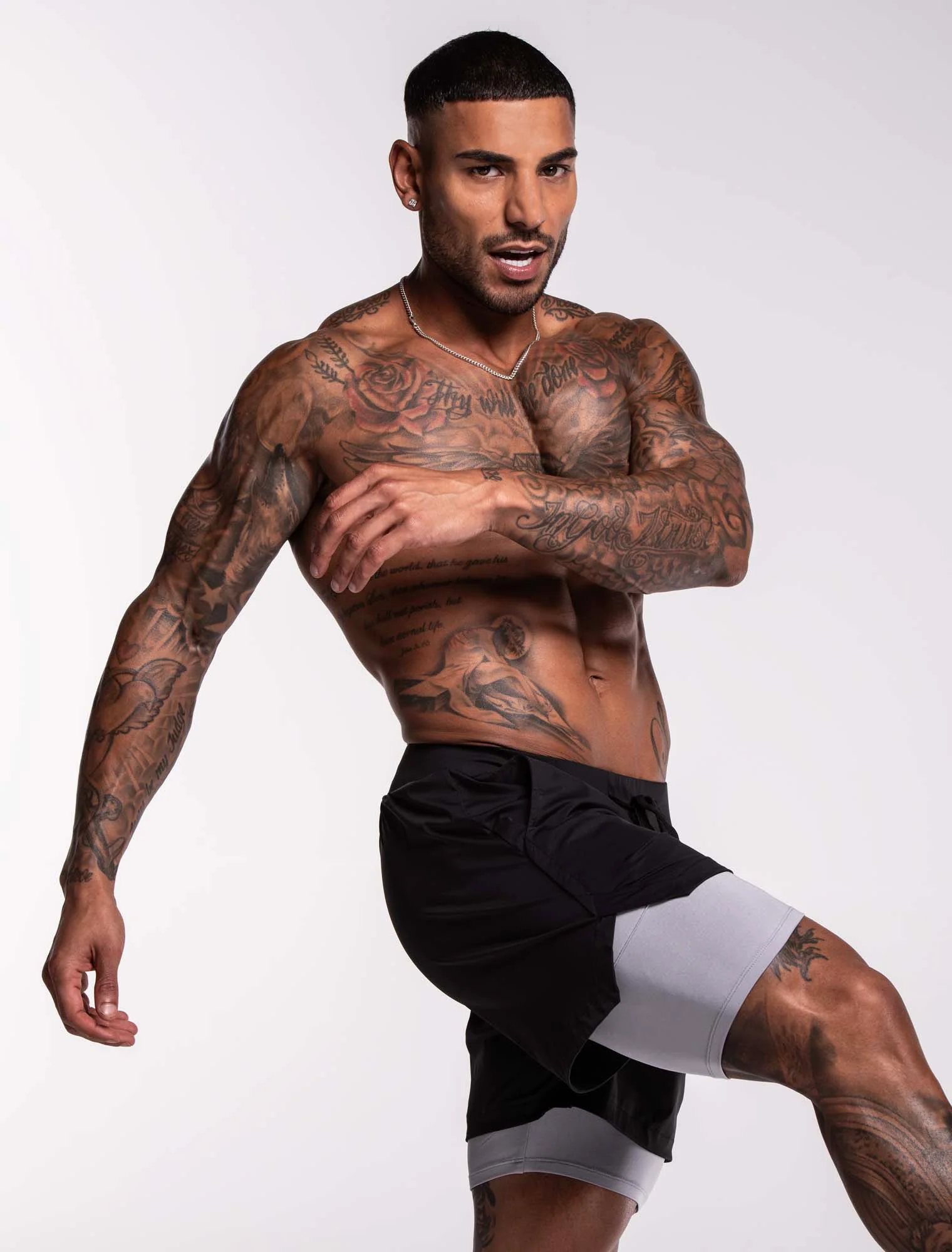 Mens Double Layer Sports Shorts - Black - Image 9