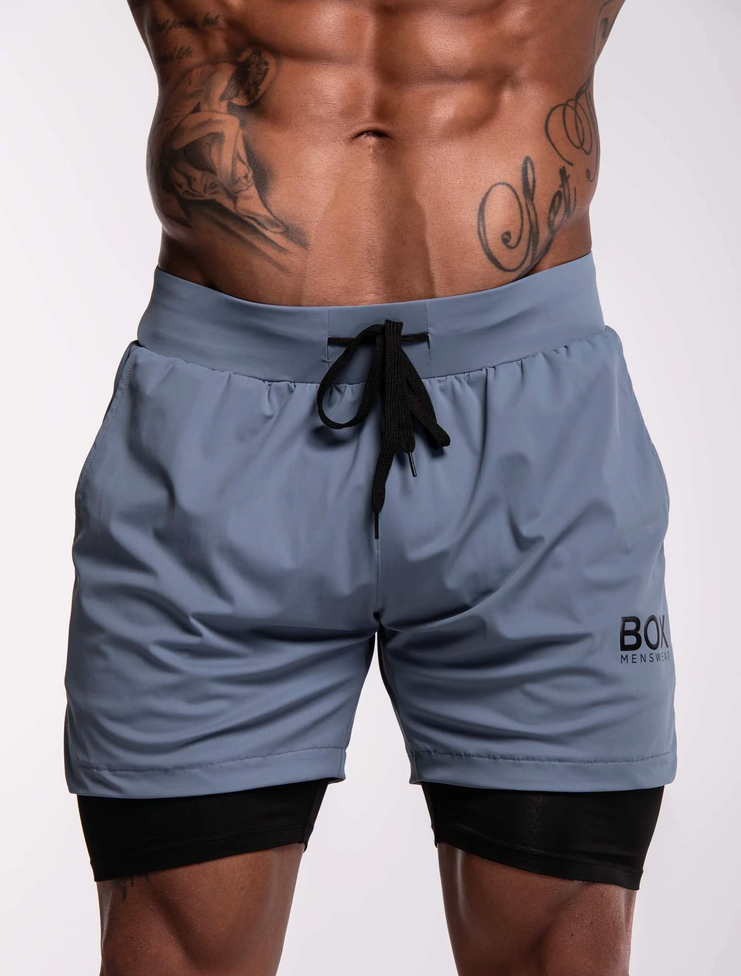 Mens Double Layer Sports Shorts - Charcoal - Image 9