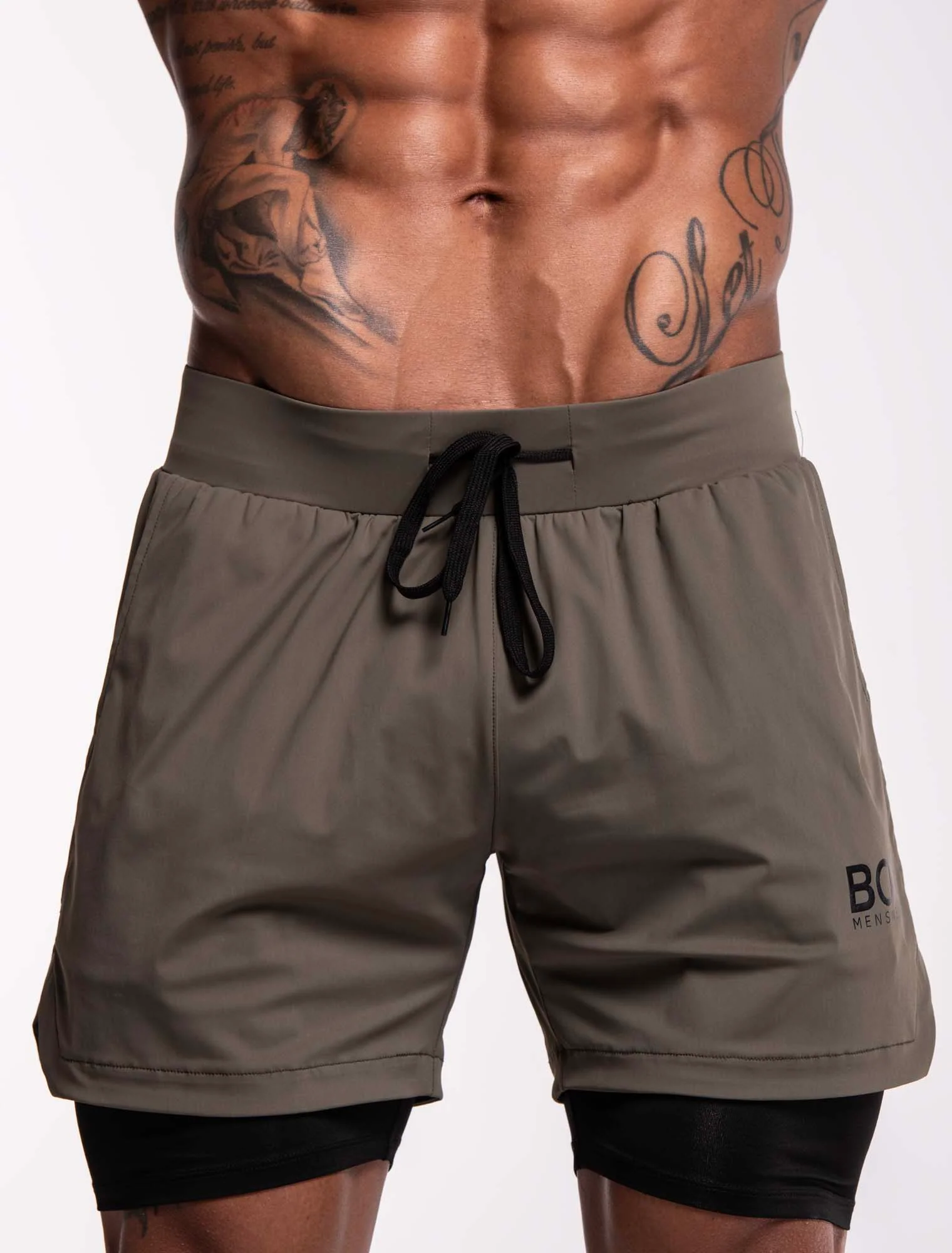 Mens Double Layer Sports Shorts - Green - Image 3