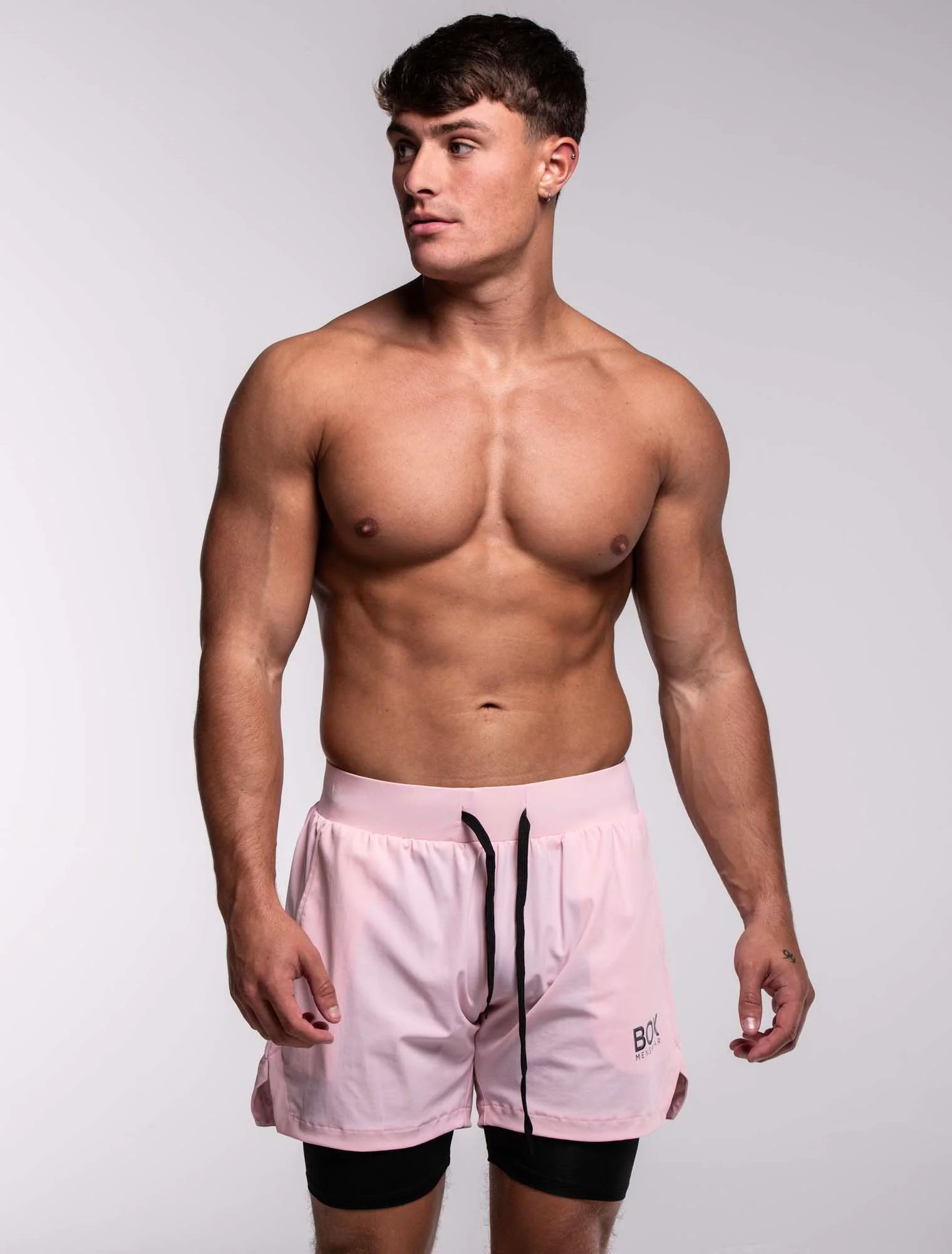 Mens Double Layer Sports Shorts - Pink - Image 11