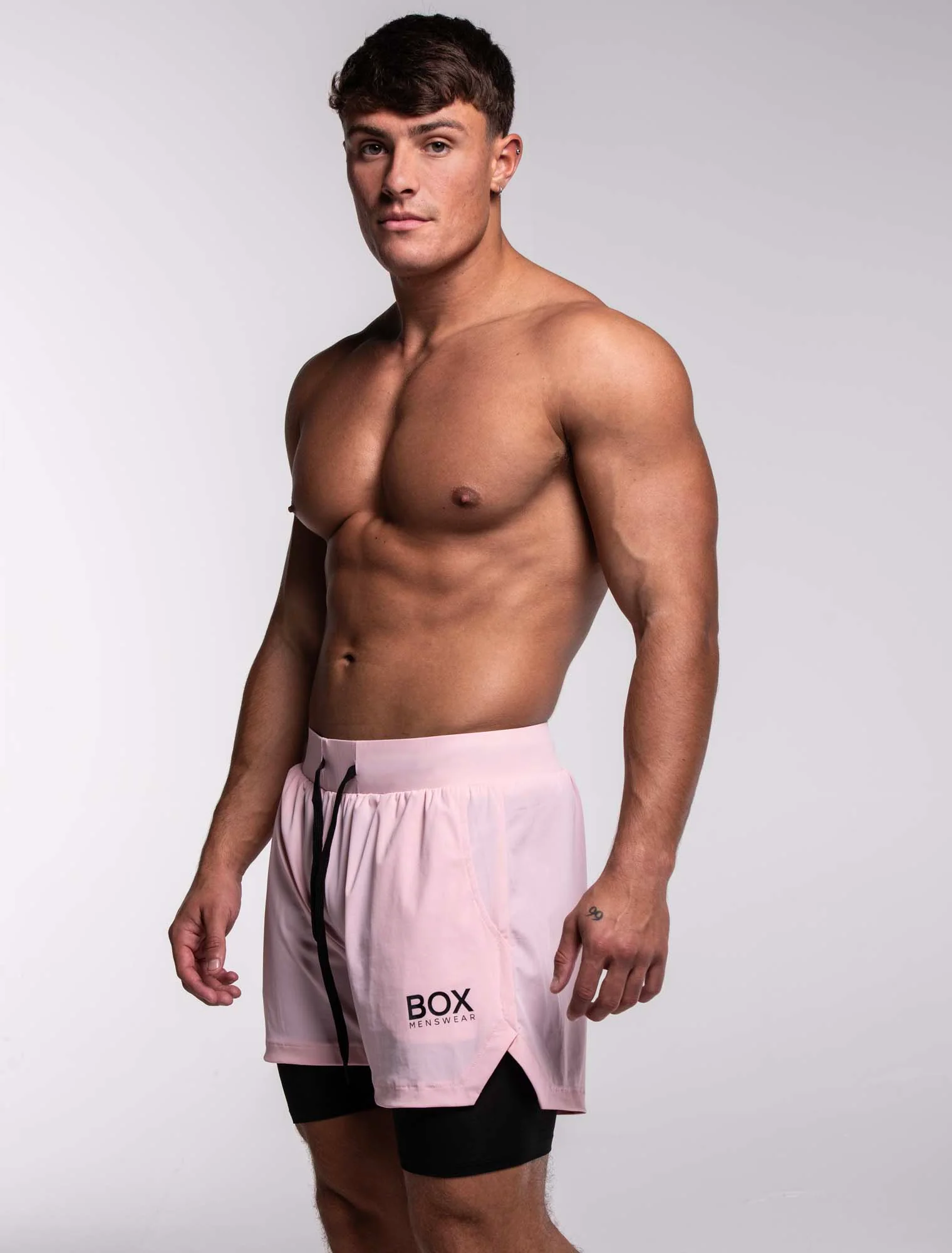 Mens Double Layer Sports Shorts - Pink - Image 13