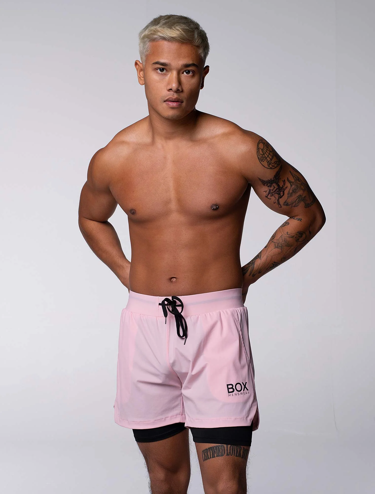 Mens Double Layer Sports Shorts - Pink - Image 3
