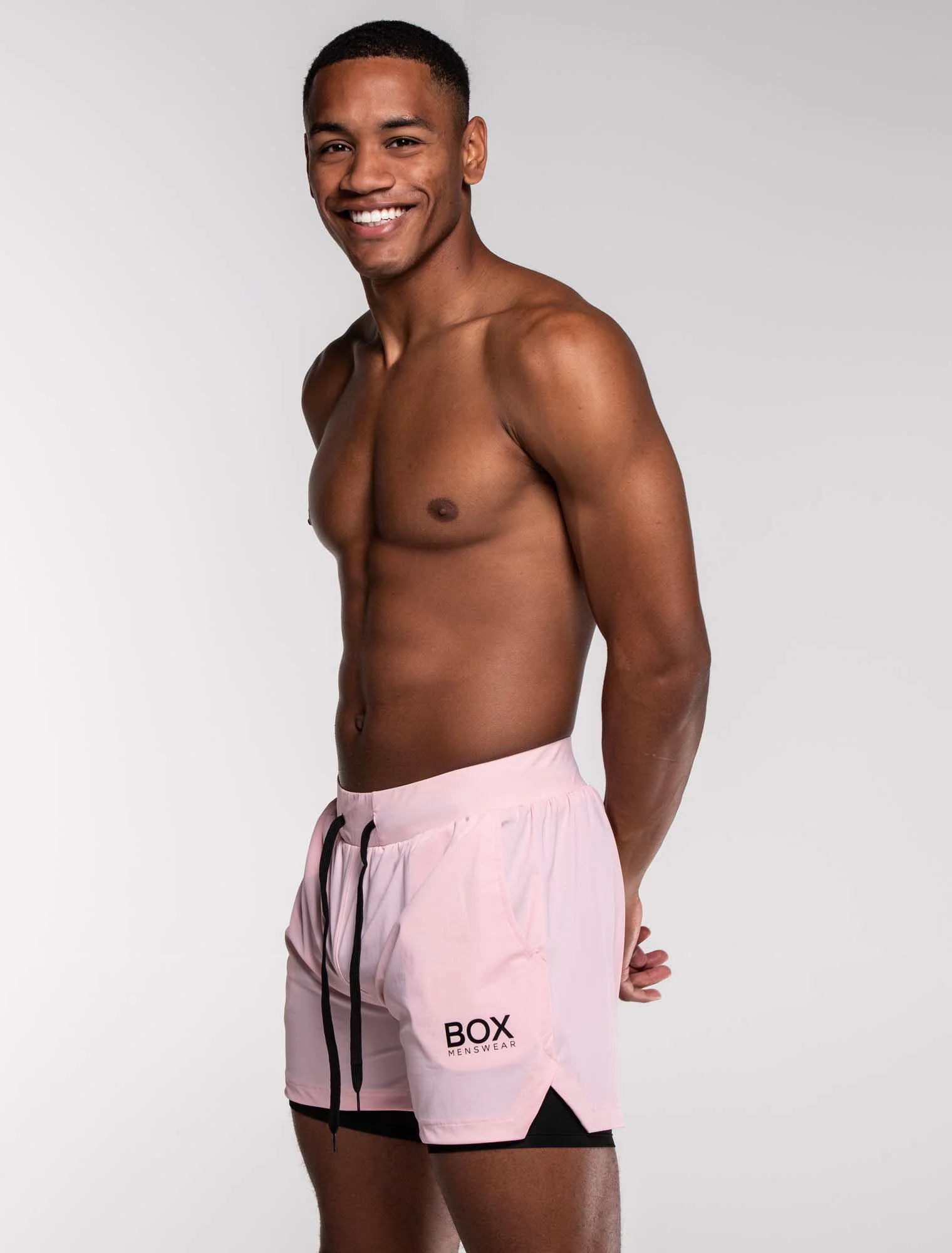 Mens Double Layer Sports Shorts - Pink - Image 5