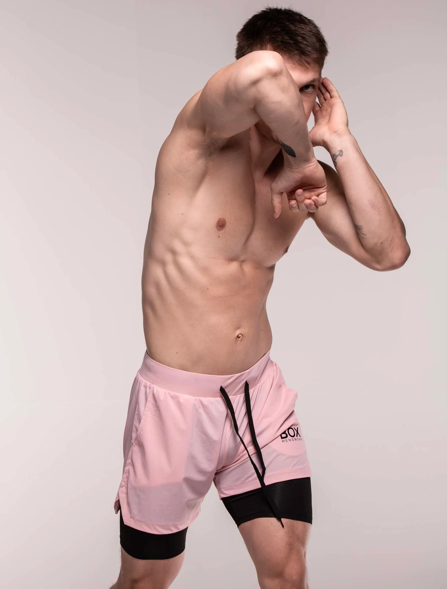 Mens Double Layer Sports Shorts - Pink - Image 7