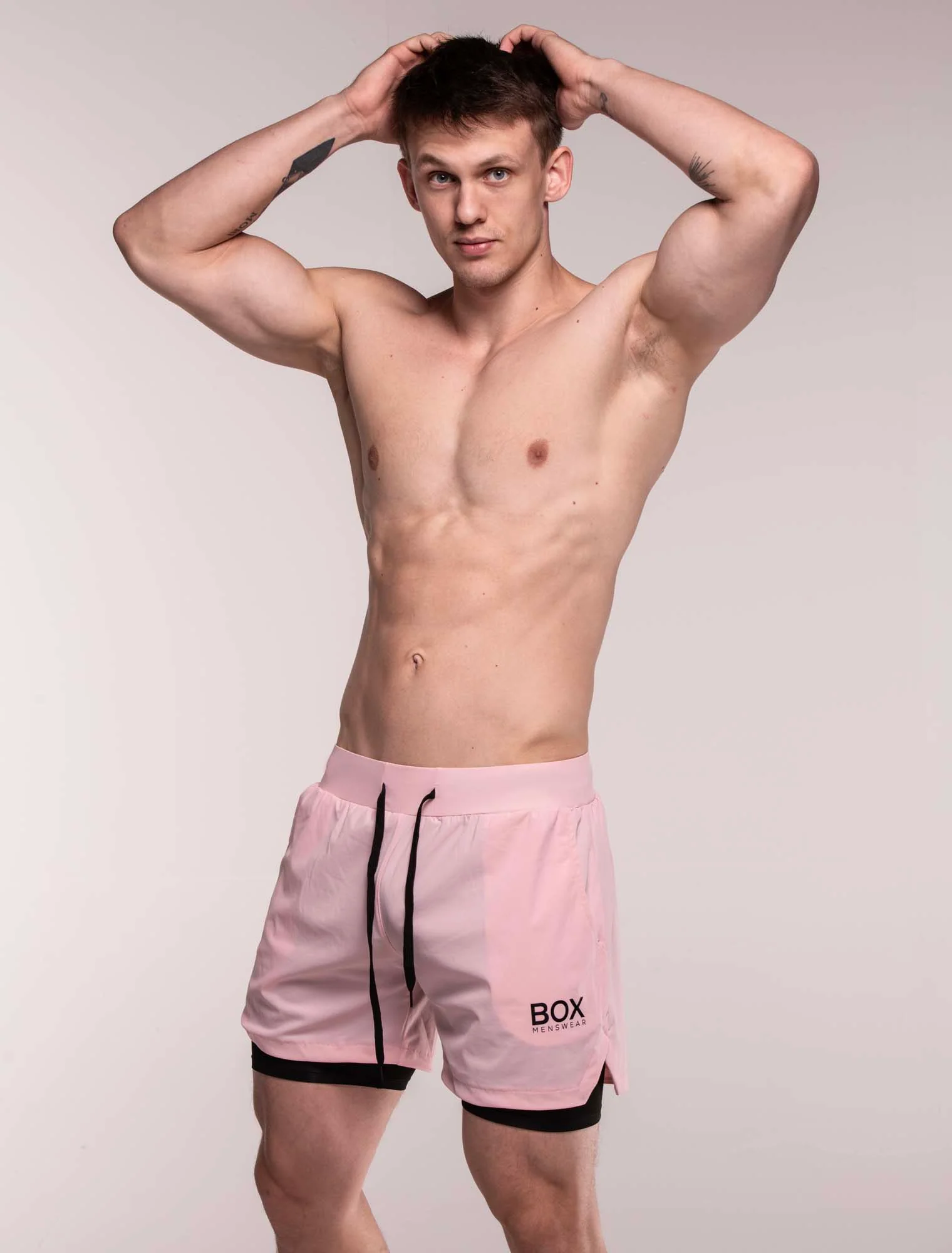 Mens Double Layer Sports Shorts - Pink - Image 8