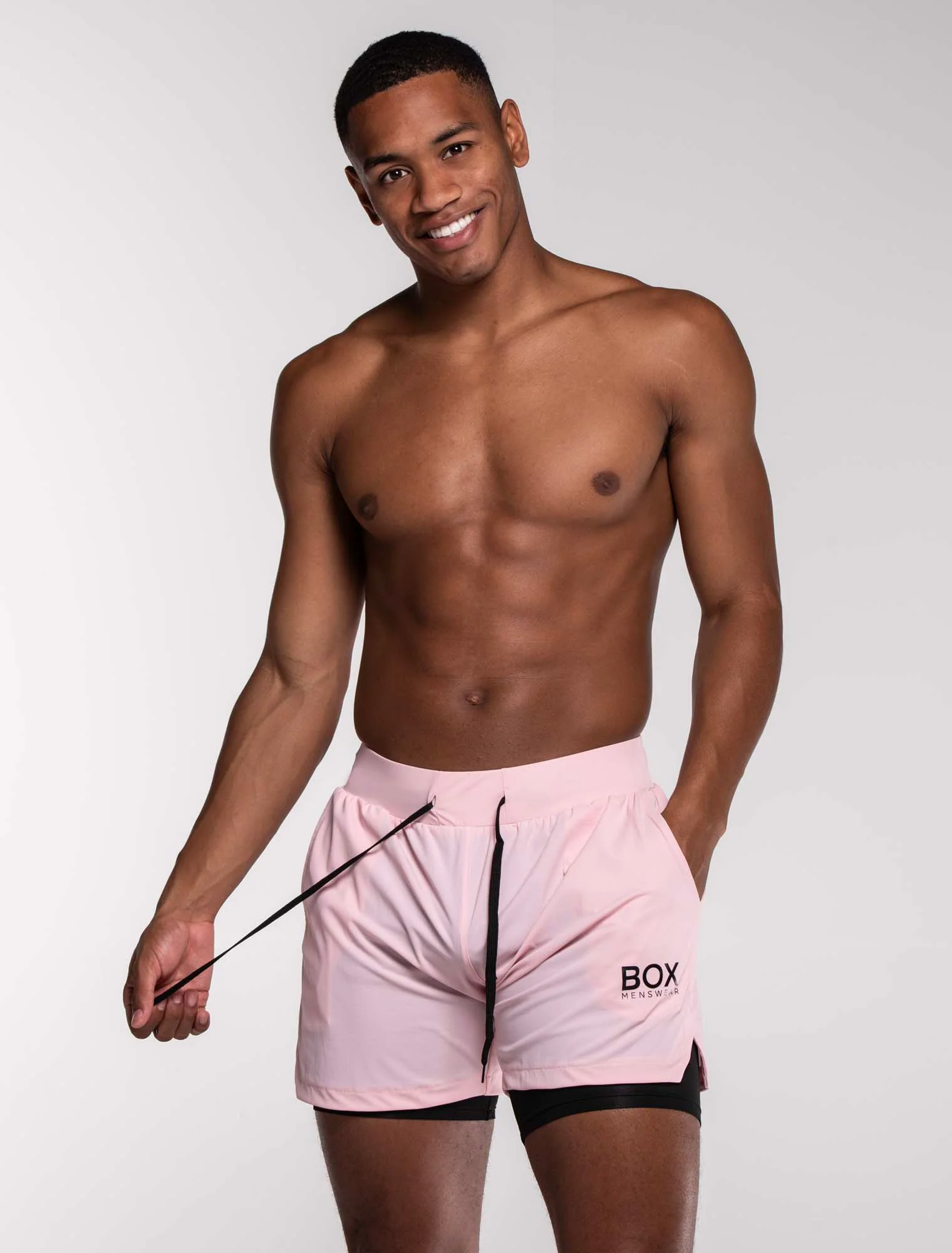 Mens Double Layer Sports Shorts - Pink - Image 9