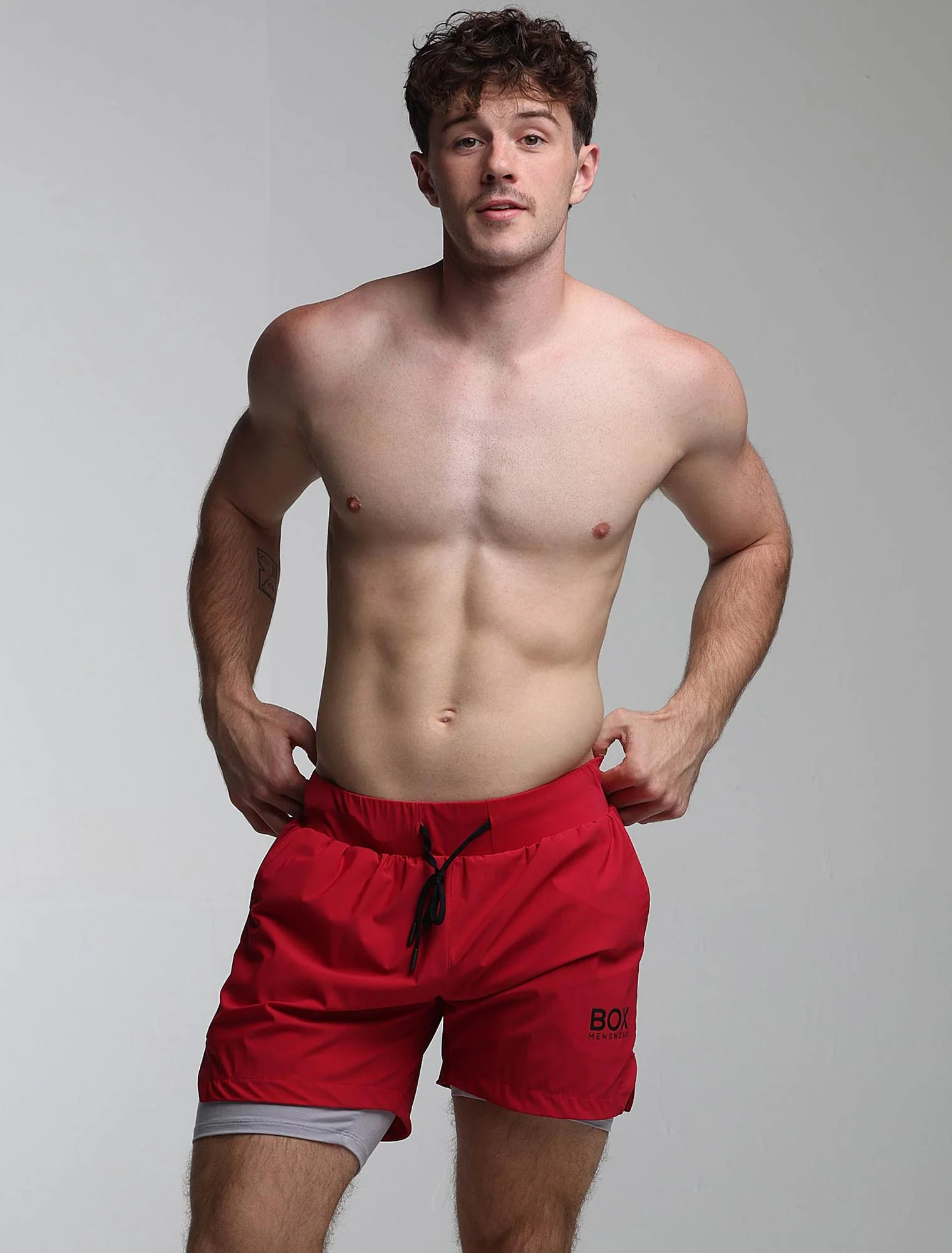 Mens Double Layer Sports Shorts - Crimson - Image 3