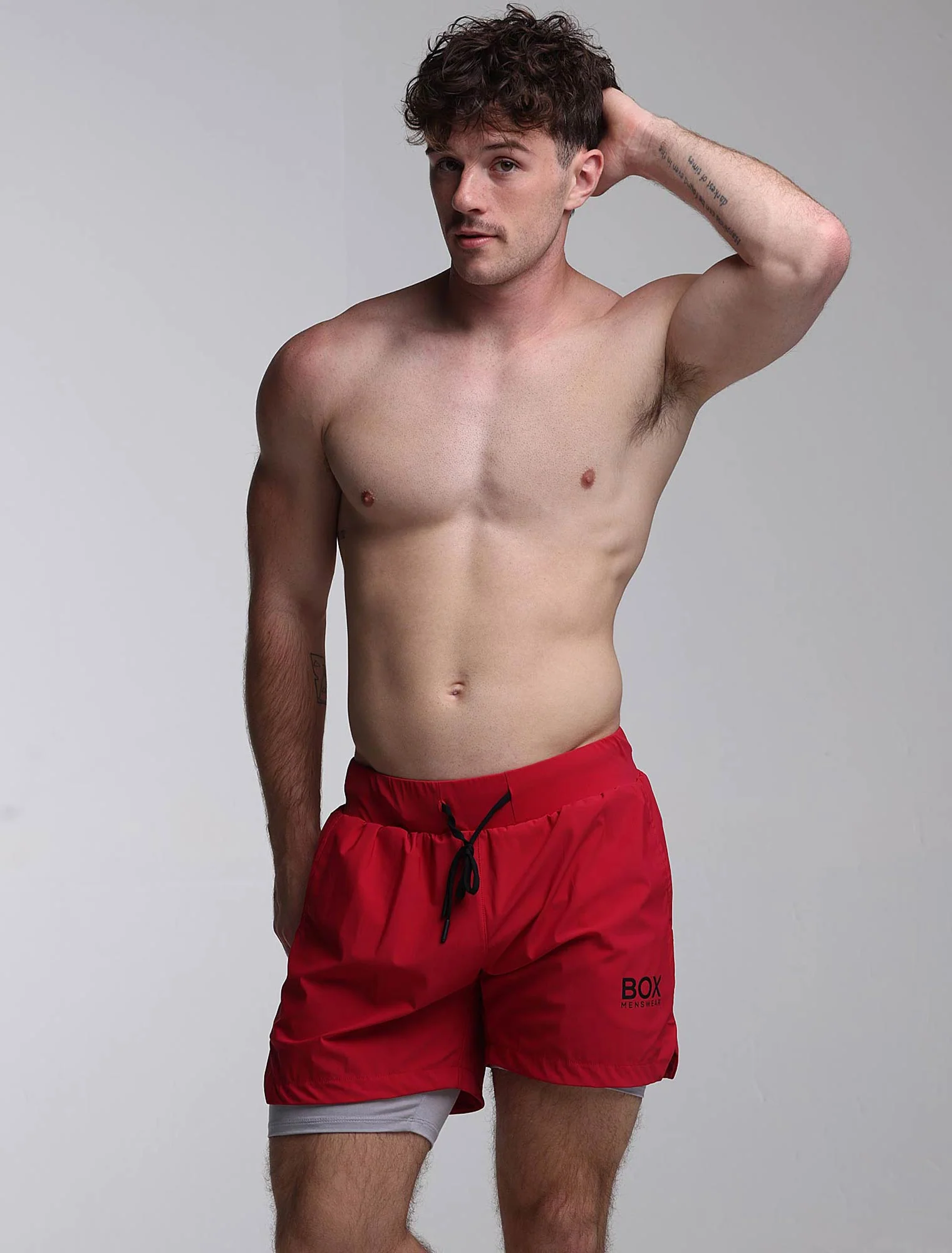 Mens Double Layer Sports Shorts - Crimson - Image 5