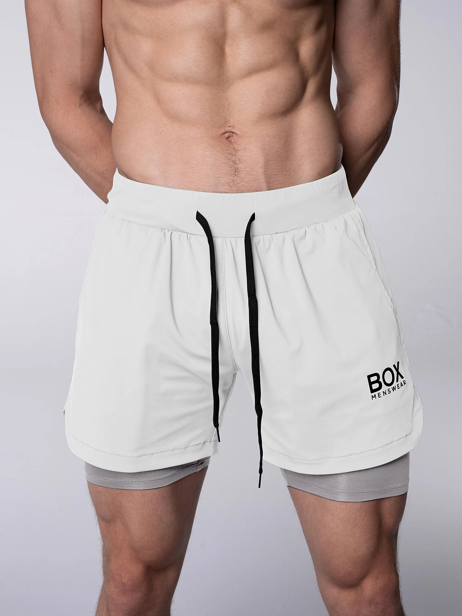 Mens Double Layer Sports Shorts - White - Image 3