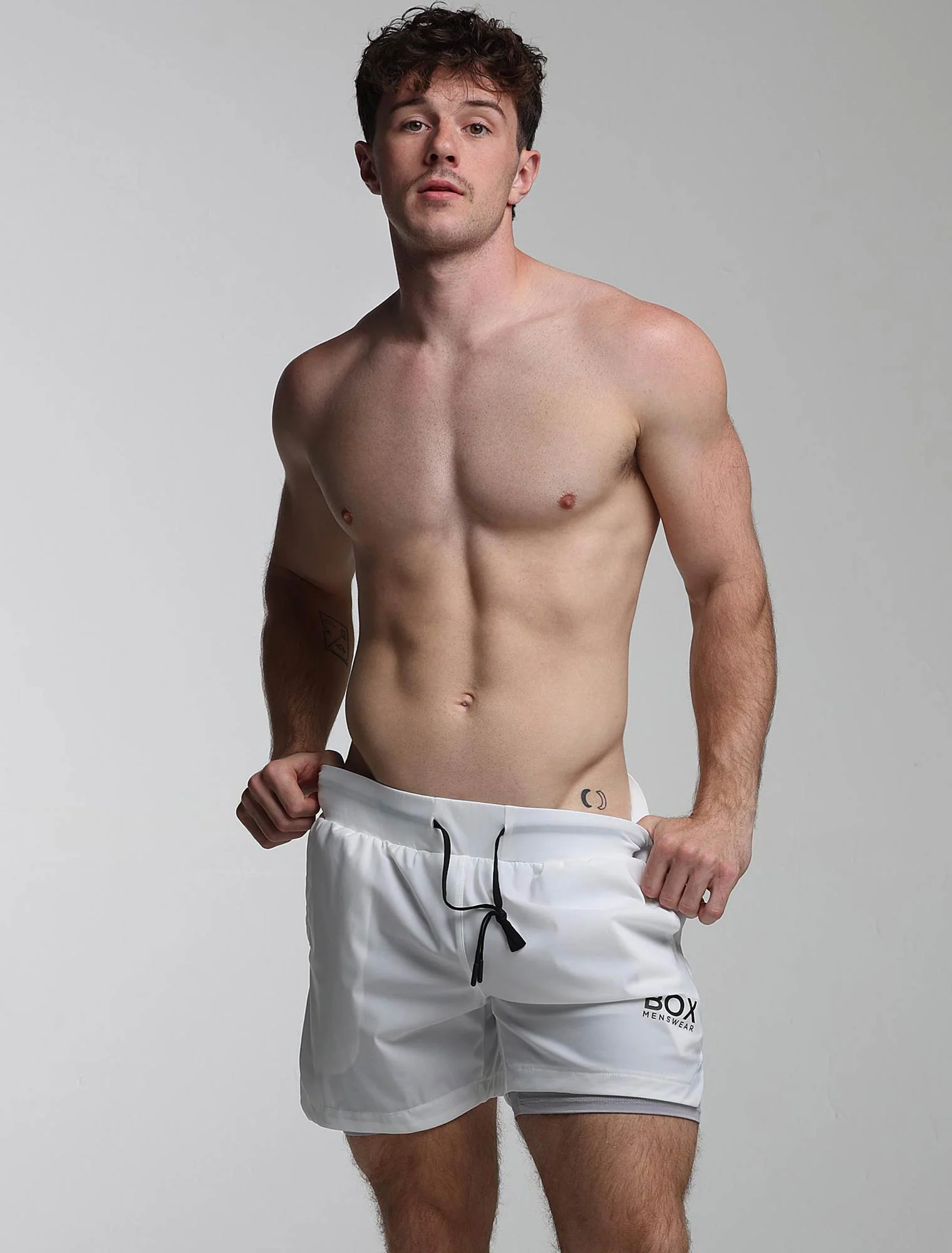 Mens Double Layer Sports Shorts - White - Image 6