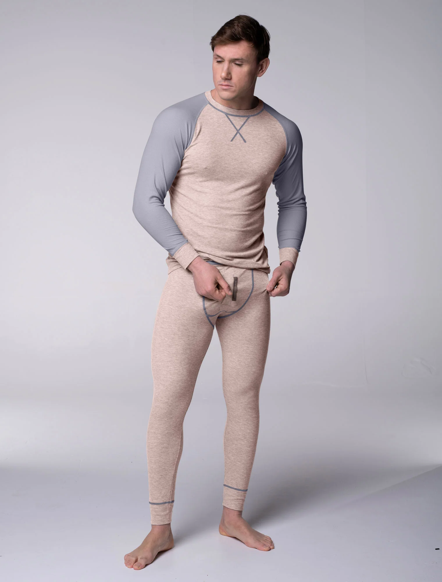 Mens Ribbed Pyjama Sets - Comfort Cream - Image 3