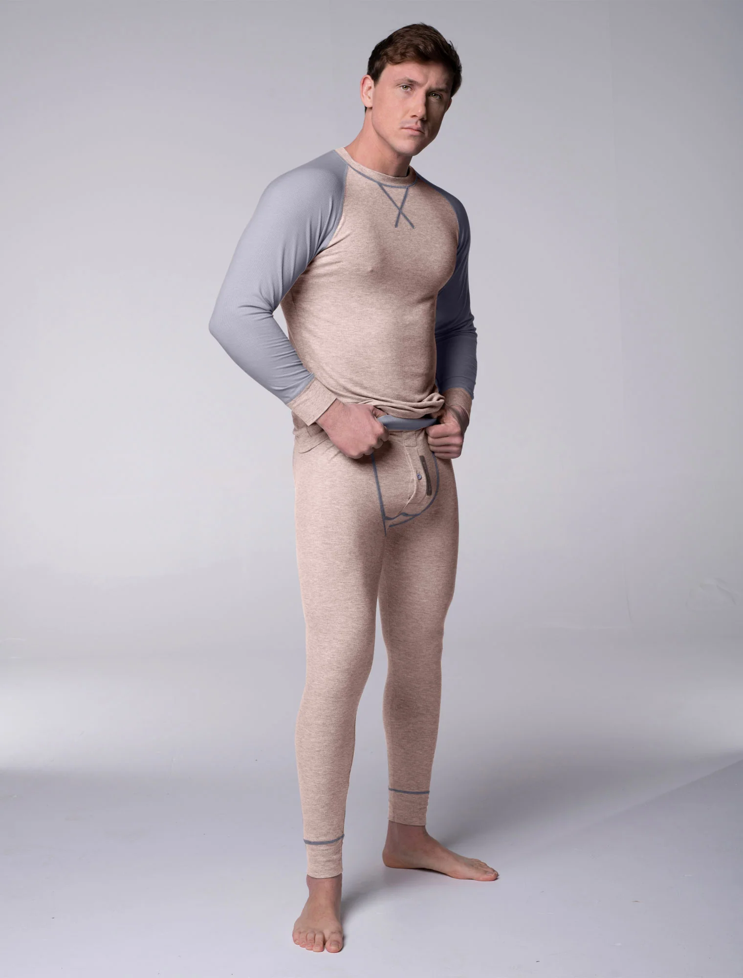 Mens Ribbed Pyjama Sets - Comfort Cream - Image 4