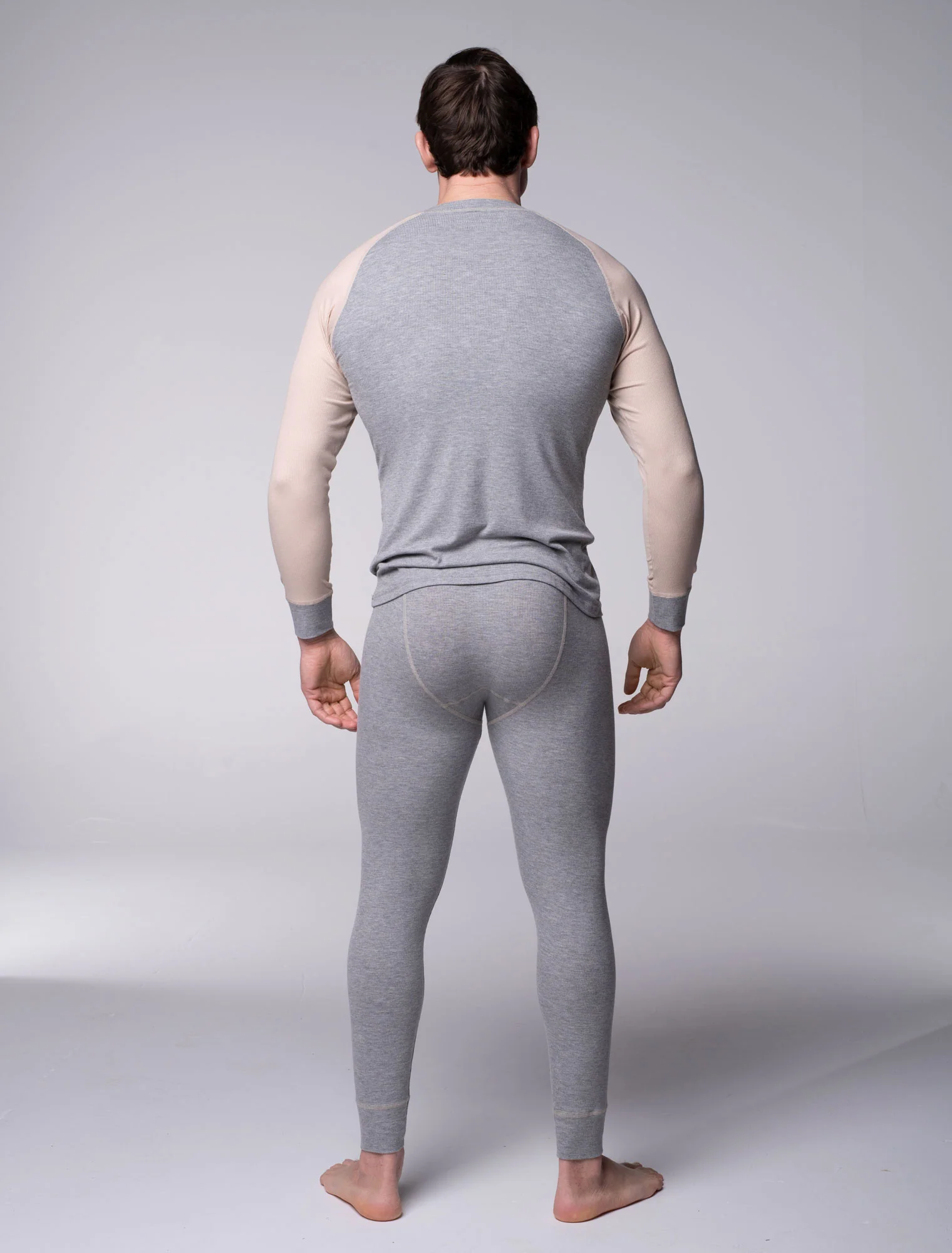 Mens Ribbed Pyjama Sets - Melange Grey - Image 4