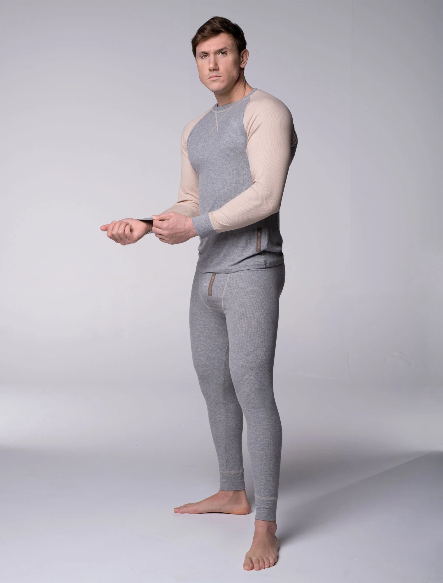 Mens Ribbed Pyjama Sets - Melange Grey - Image 5