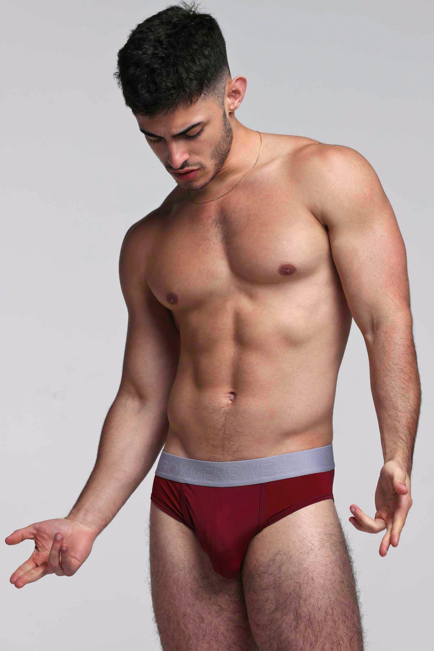 Mesh Panel Briefs - Burgundy Bordeaux - Image 2
